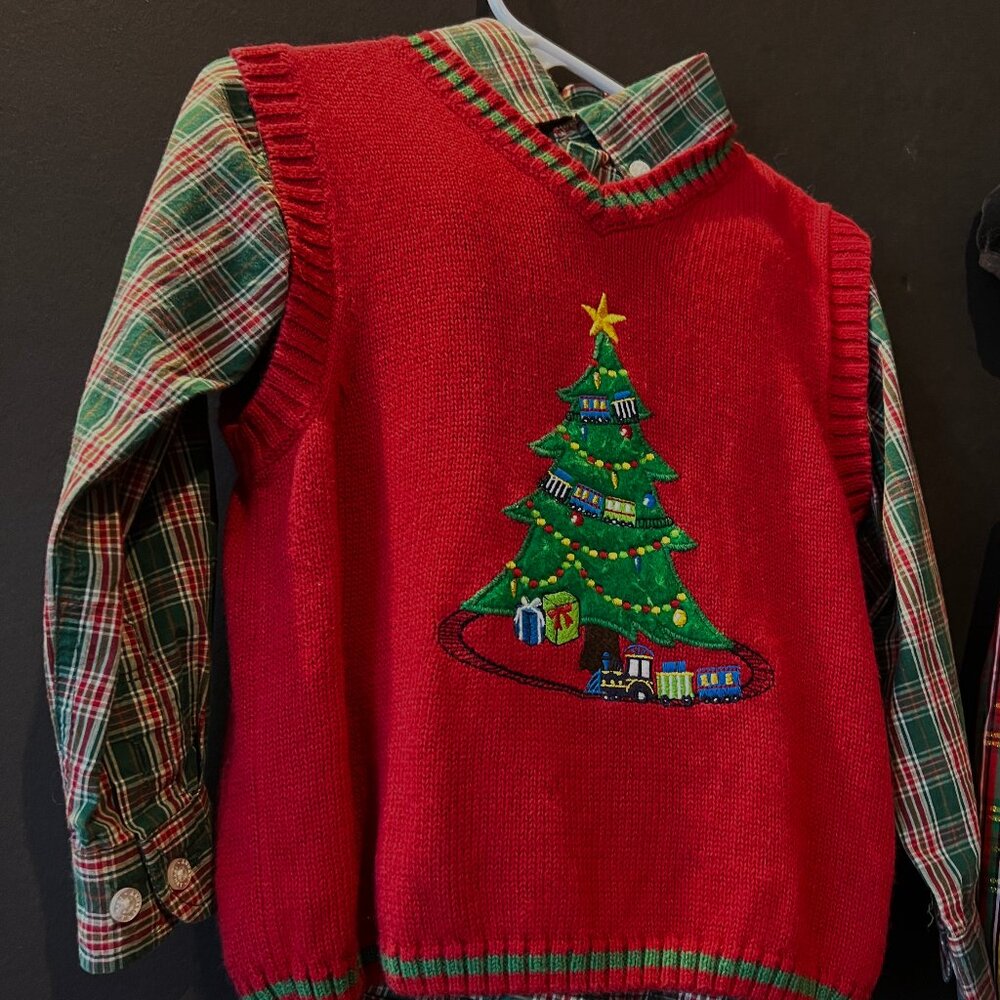 Boy's Plaid Shirt and Christmas Vest - 4T